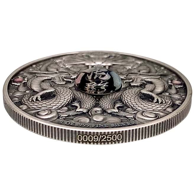2022 Chad 1 oz Silver Dragon and Tiger Coin Serial #9 High Relief (w/Box)