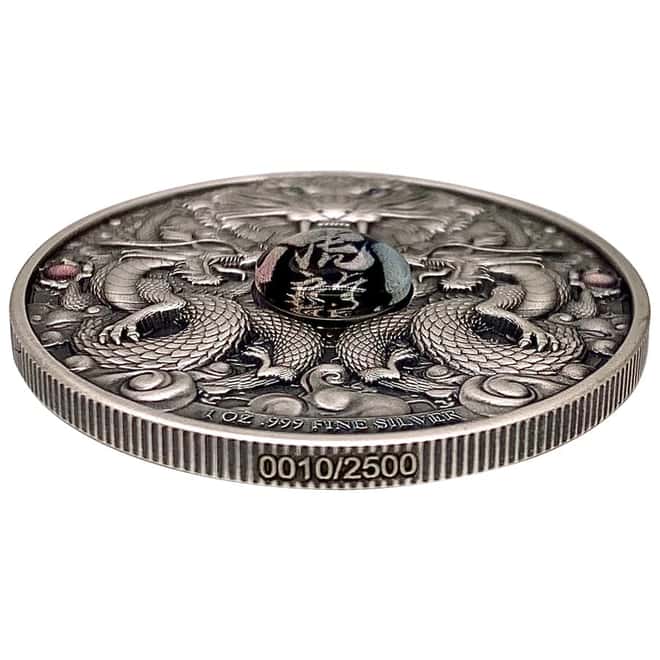 2022 Chad 1 oz Silver Dragon and Tiger Coin Serial #10 High Relief (w/Box)
