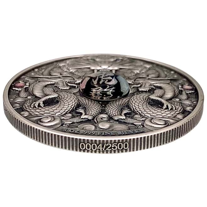 2022 Chad 1 oz Silver Dragon and Tiger Coin Serial #4 High Relief (w/Box)
