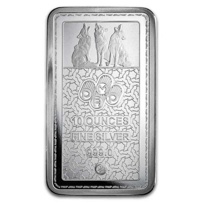 10 oz PAMP USA American Wolf Silver Bar .999 Fine