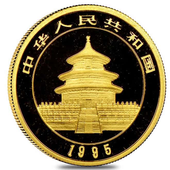 1995 1/20 oz Chinese Gold Panda 5 Yuan Small Date BU (Sealed)