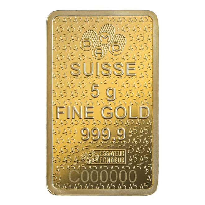 5 Gram Gold Bar PAMP Suisse Lady Fortuna 45th Ann (in Assay)
