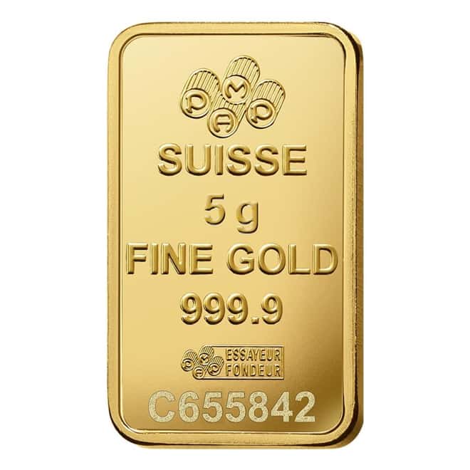 5 Gram PAMP Suisse Rosa Gold Bar .9999 Fine (in Assay)