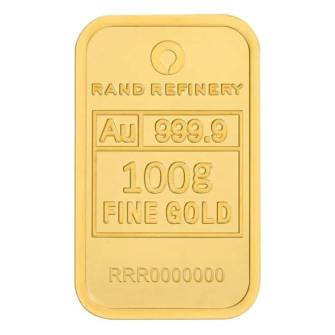 100 Gram Rand Refinery Gold Bar .9999 Fine (Africa Assay)