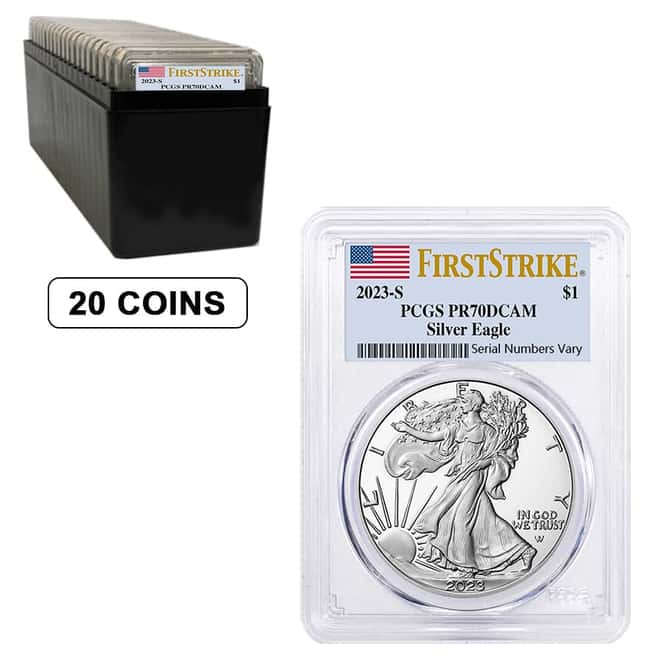 Box of 20 - 2023-S 1 oz Proof Silver American Eagle PCGS PF 70 FS (Flag)