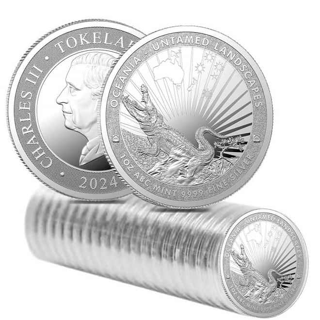 Box of 100 - 2024 Tokelau 1 oz Crocodile Untamed Landscapes Silver Coin BU
