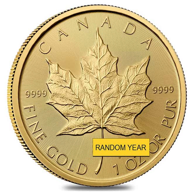 Roll of 10 - 1 oz Canadian Gold Maple Leaf $50 Coin (Random Year)