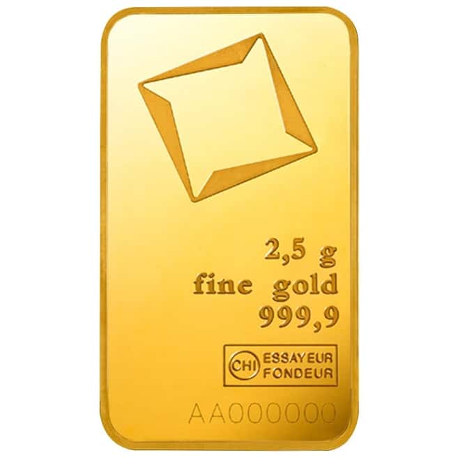 2.5 Gram Gold Bar Valcambi Suisse .9999 Fine (in Assay)