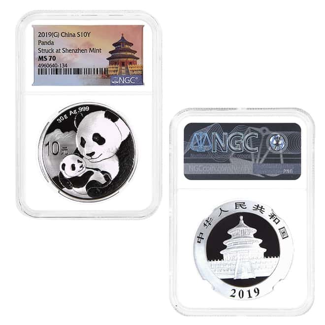 2019 China 30 gram Silver Panda 3-Coin Set NGC MS 70