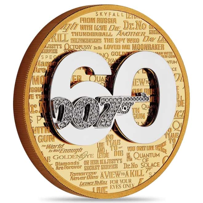 2022 5 oz Tuvalu 60 Years of Bond Proof Gold Diamond Coin