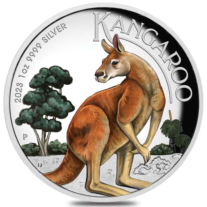 2023 1 oz Proof Colorized Silver Australian Kangaroo Perth Mint
