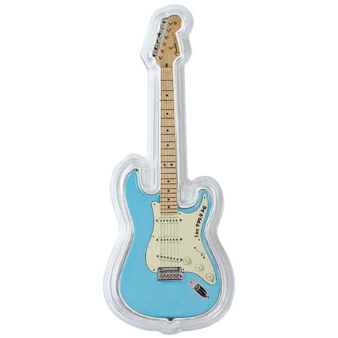 2023 SI 1 oz Silver Fender Stratocaster Daphne Blue Guitar Coin