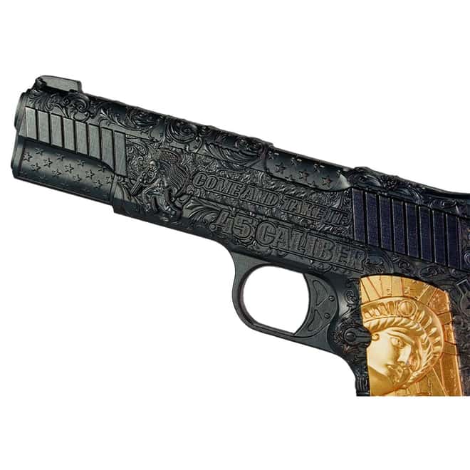 2024 Chad 2 oz Silver .45 Caliber Pistol Handgun Black & Gold Shaped Coin .999 Fine