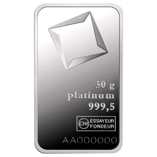 50 Gram Platinum Bar - Valcambi Suisse .9995 Fine (in Assay)