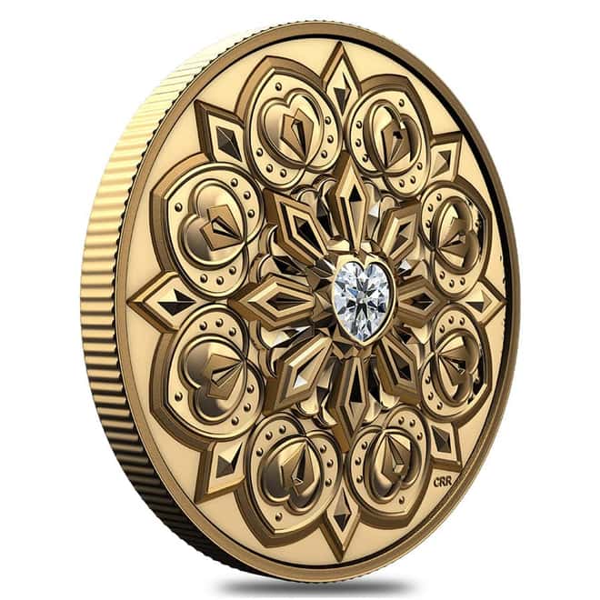 2023 Canada 1 oz Proof Gold De Beers Ideal Heart Diamond Coin