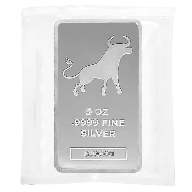 Silver at Spot - 5 oz Bullion Exchanges Silver Bar .9999 Fine