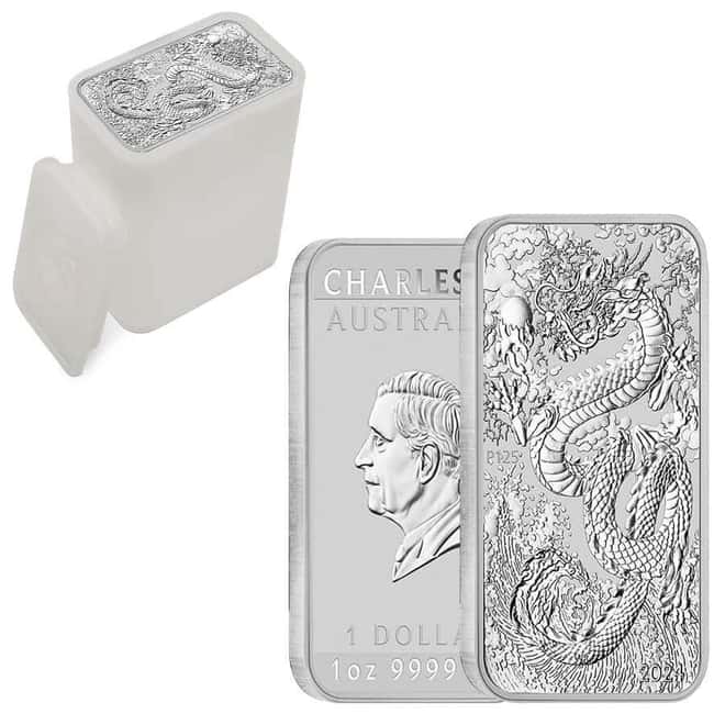 Monster Box of 200 - 2024 1 oz Silver Australian Dragon Coin Bar $1 BU