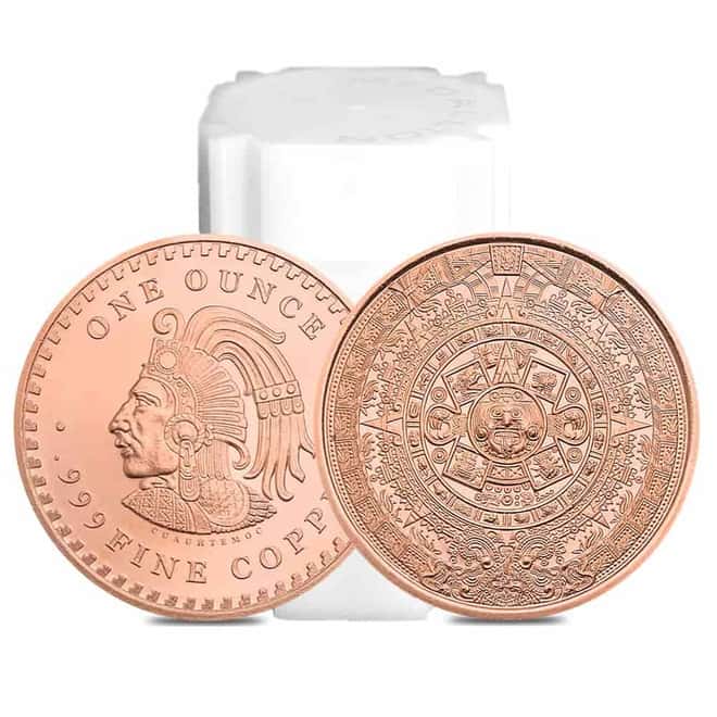 Tube of 20 - 1 oz Copper Aztec Calendar Round .999 Fine