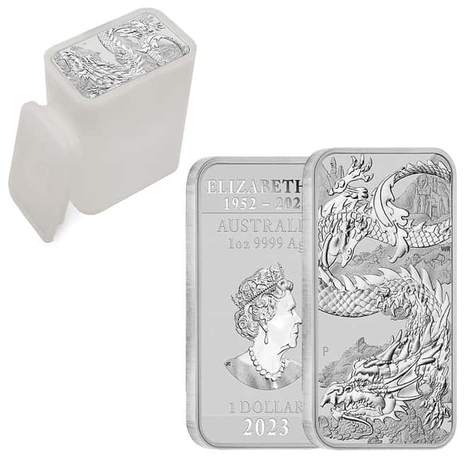 Monster Box of 200 - 2023 1 oz Silver Australian Dragon Coin Bar $1 BU (10 Tube, Lot of 20)