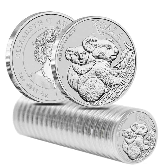 Box of 100 - 2023 1 oz Silver Australian Koala Perth Mint .9999 Fine BU In Cap (5 Tubes, Lot of 100)