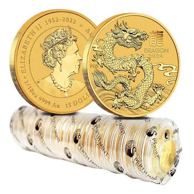Lot of 20 - 2024 1/10 oz Gold Lunar Dragon BU Australia Perth Mint