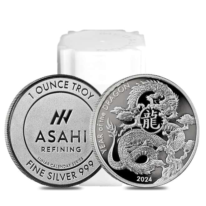 Roll of 20 - 2024 1 oz Asahi Lunar Dragon Silver Round .999 Fine