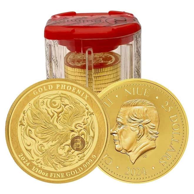 Tube of 20 - 2024 Niue 1/10 oz Phoenix Gold Coin .9999 Fine