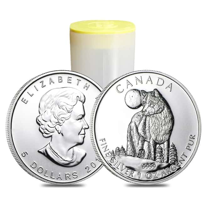 Roll of 25 - 2011 1 oz Silver Canadian Wolf - Wildlife Series BU