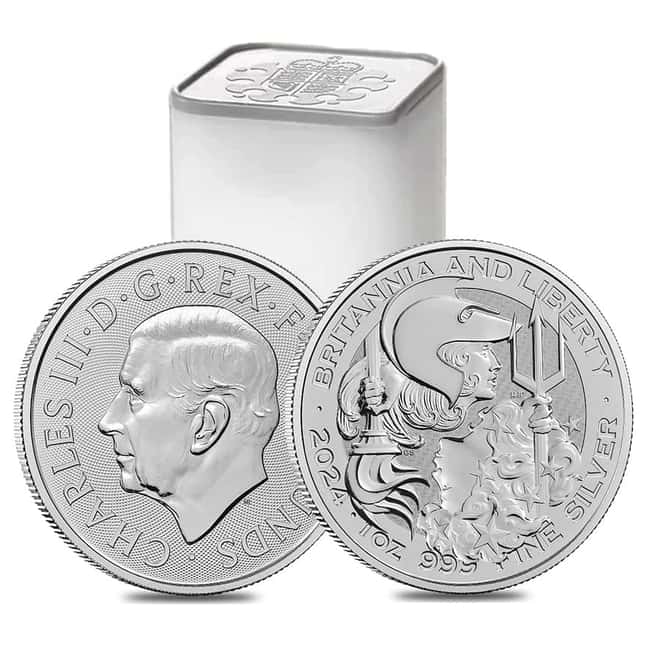 Roll of 25 - 2024 Great Britain 1 oz Silver Britannia and Liberty Coin BU