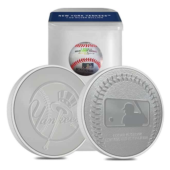 Box of 250 - 2024 New Zealand 1 oz NY Yankees Baseball Silver Round .999 Fine