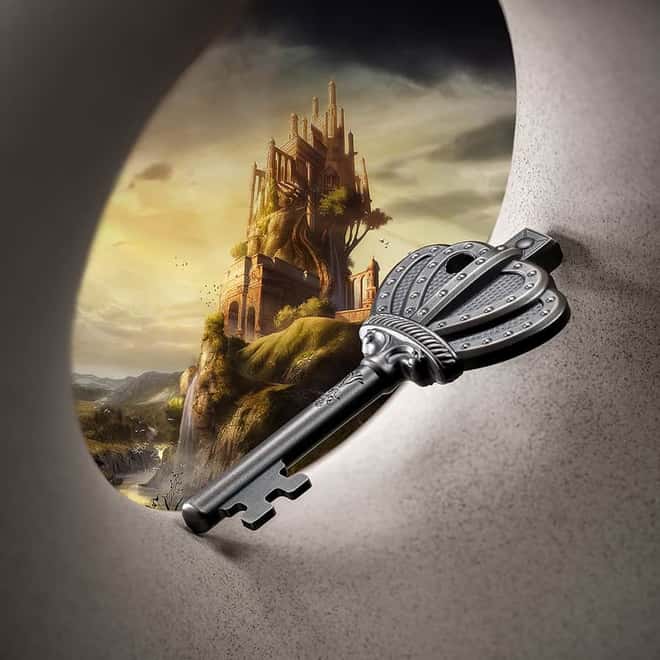 2023 Cook Islands 1 oz Silver Key To My Kingdom Antiqued Coin