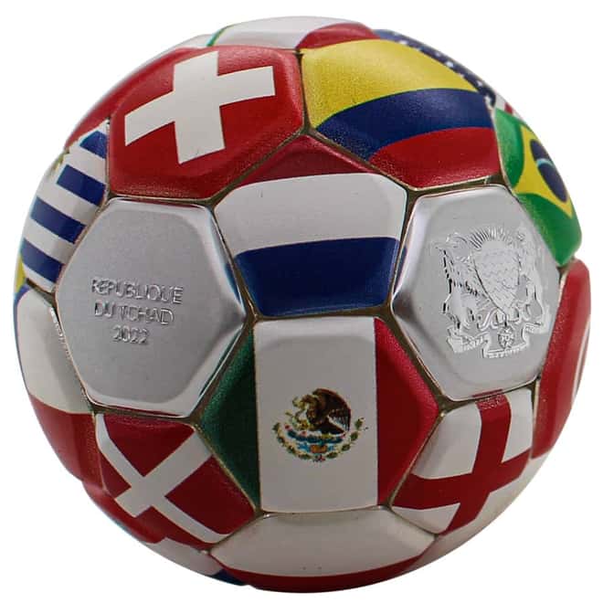 2022 Chad 30 Gram Silver Country Flags Soccer Ball Spherical Coin .999 Fine (w/Box)