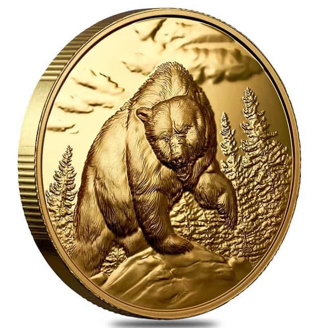 2023 Canada 1 oz Gold Grizzly Bear Great Hunters High Relief Coin