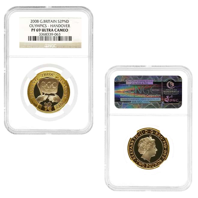 2008 GB UK Olympics Handover Gold/Silver 3-Coin Set NGC PF 69