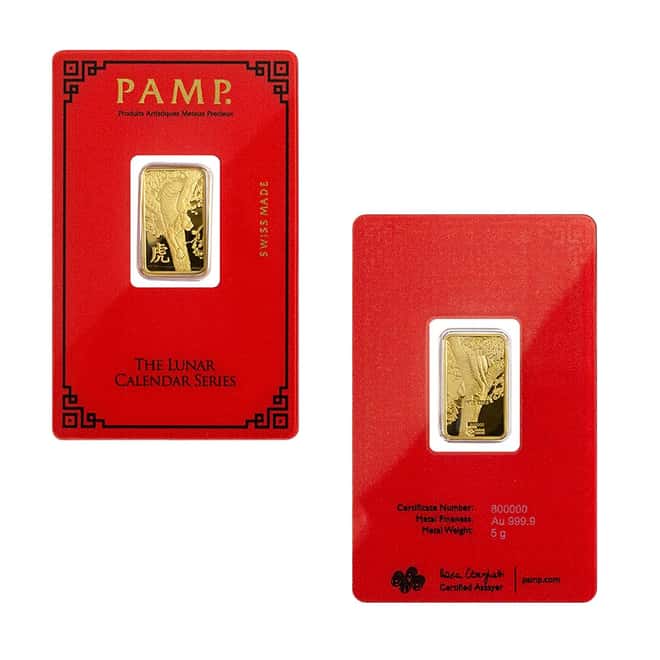 12 x 5 gram PAMP Suisse Lunar Series Gold Bar Set (In Assay)