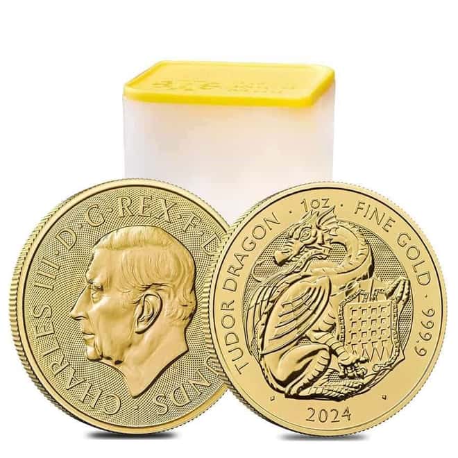 Tube of 10 - 2024 GB 1 oz Gold The Tudor Beasts Tudor Dragon Coin BU