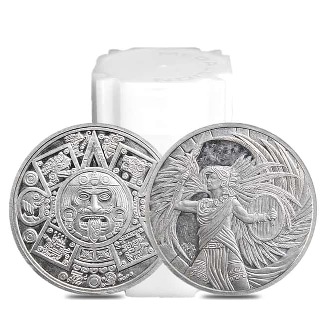 Tube of 20 - 1 oz Aztec Eagle Warrior Silver Round .999 Fine