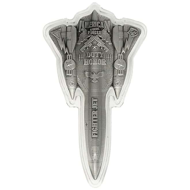 2024 Chad 2 oz Silver Fighter Jet Antiqued Shaped Coin .999 Fine