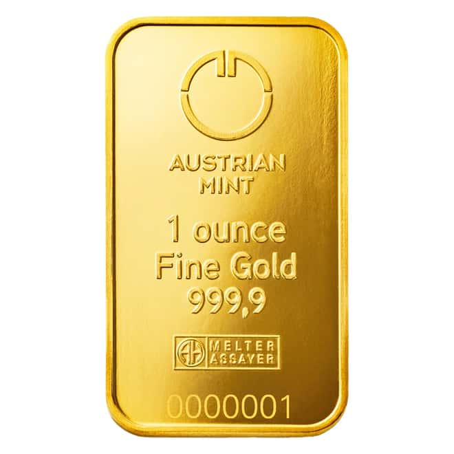 1 oz Austrian Mint Gold Bar .9999 Fine (in Assay)