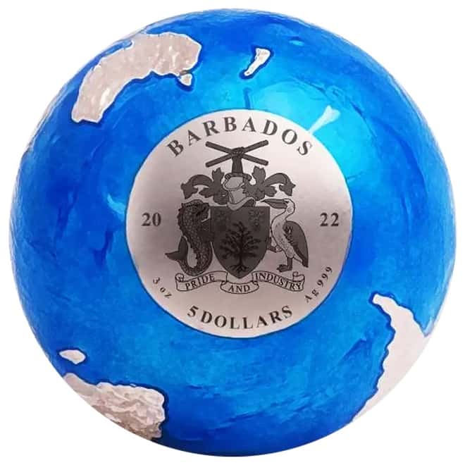 2022 3 oz Silver Blue Marble Endangered - Meteorite Spherical Coin Barbados .999 Fine (w/Box & COA)