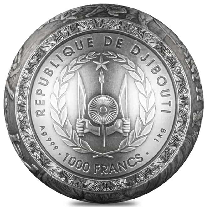 2022 1 Kilo Silver Big Five - Rhinoceros Spherical Coin Djibouti .999 Fine (w/Box & COA)
