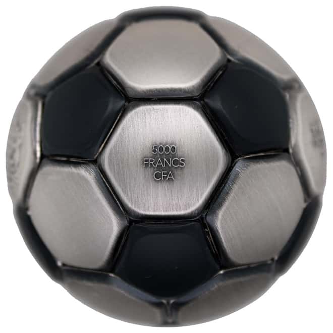 2022 Chad 30 gram Silver Soccer Ball Spherical Antiqued Coin .999 Fine (w/Box)