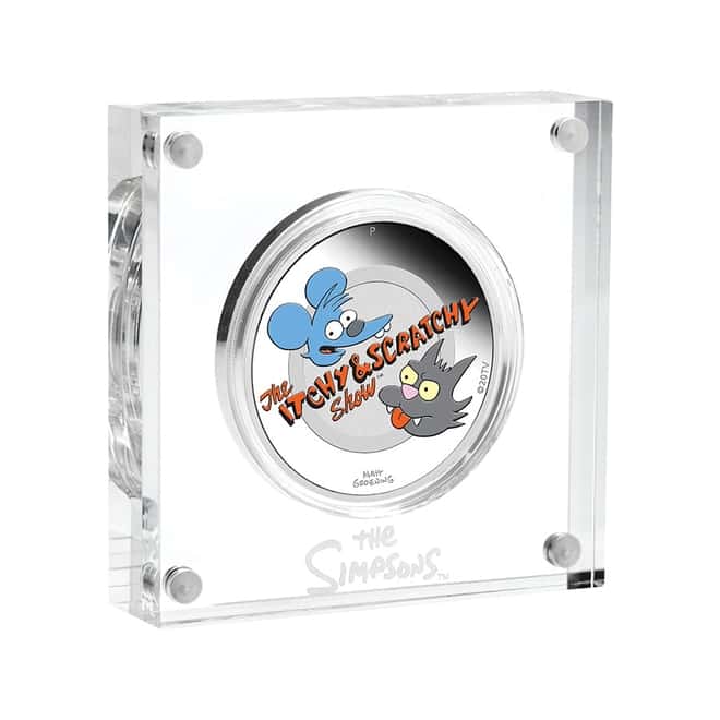 2021 1 oz Tuvalu Proof Colorized The Simpsons Itchy & Scratchy Silver Coin .9999 Fine (w/Box & COA)