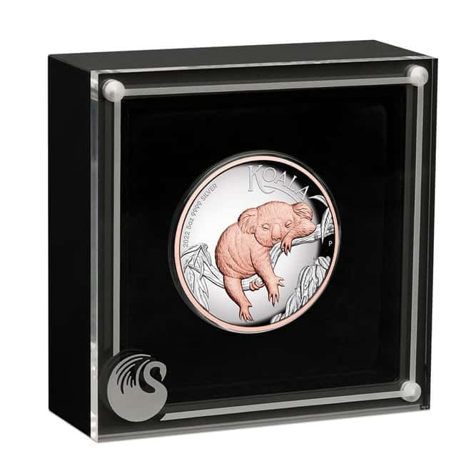 2022 5 oz Proof High Relief Gilded Silver Australian Koala Perth Mint .9999 Fine (w/Box & COA)