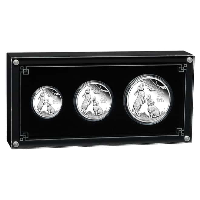 2023 3.5 oz Proof Silver Lunar Year of The Rabbit 3-Coin Set Australian Perth Mint (w/Box & COA)