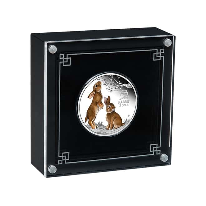 2023 1 oz Proof Colorized Silver Lunar Year of The Rabbit Australian Perth Mint (w/Box & COA)