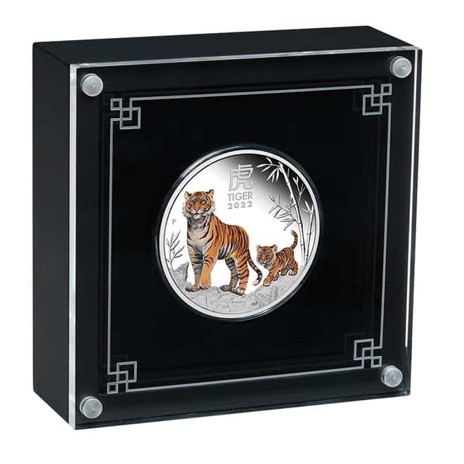 2022 1 oz Colorized Proof Silver Lunar Year of The Tiger Australian Perth Mint (w/Box & COA)