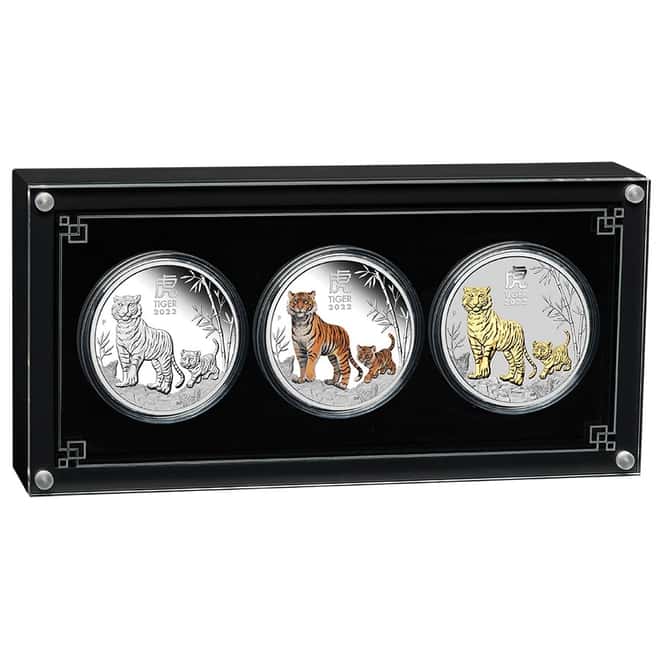 2022 3 oz Silver Lunar Year of The Tiger 3-Coin Set Australian Perth Mint (w/Box & COA)