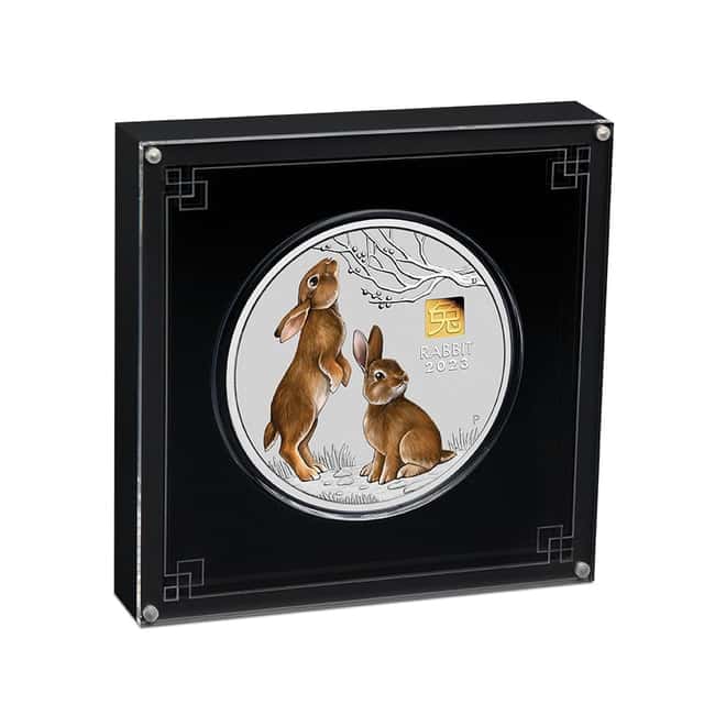 2023 1 Kilo Proof Colorized Silver Lunar Year of The Rabbit Gold Privy Australian Perth Mint (w/Box & COA)