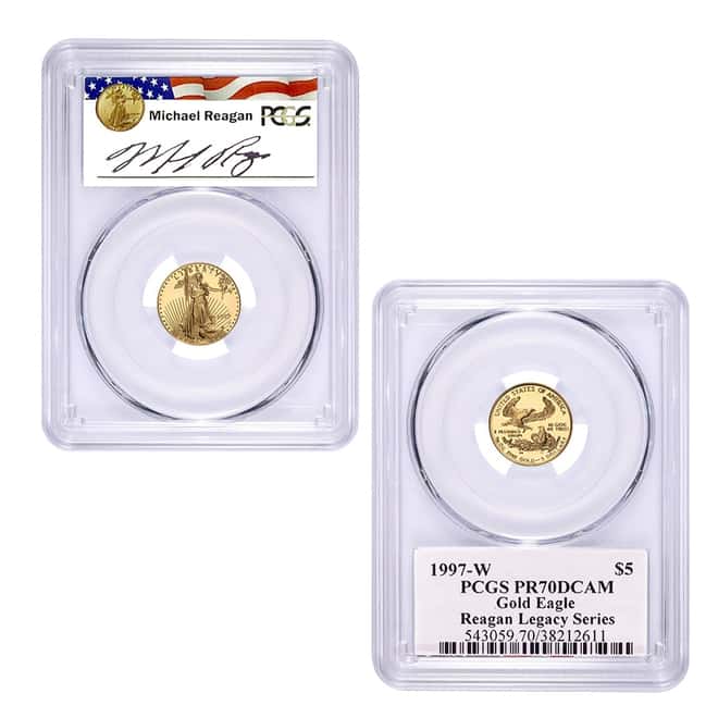 1997 W 1.85 oz Proof Gold American Eagle 4 Coin Set PCGS PF 70 (Michael Reagan Sign)